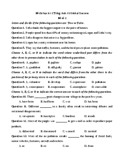 Đề thi cuối kì 1 Tiếng Anh 11 Global success (Đề 7)