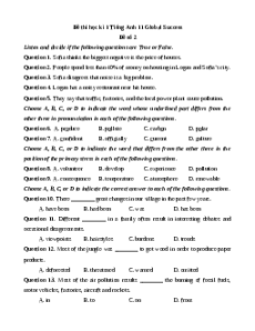 Đề thi cuối kì 1 Tiếng Anh 11 Global success (Đề 7)