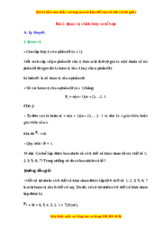 Lý thuyết Toán 10 Chân trời sáng tạo Bài 2: Hoán vị, chỉnh hợp và tổ hợp