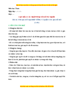 Giáo án Tìm hai số khi biết tổng và hiệu của hai số đó Toán lớp 4 Chân trời sáng tạo