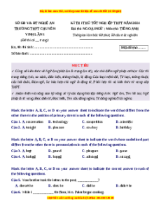 Đề thi thử tốt nghiệp Tiếng Anh Sở GD&ĐT Nghệ An - THPT Chuyên ĐH Vinh năm 2024