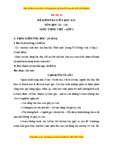 Đề thi giữa kì 2 Tiếng Việt lớp 4 Cánh diều (Đề 10)