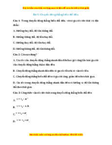 Trắc nghiệm Chuyển động thẳng biến đổi đều  Vật lí 10 Kết nối tri thức