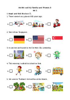 Đề thi Cuối kì 1 Tiếng Anh lớp 5 Family and Friends (Đề 1)