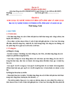 Giáo án Bài 19 KHTN 9 Chân trời sáng tạo (2024): Sự khác nhau cơ bản giữa phi kim và kim loại