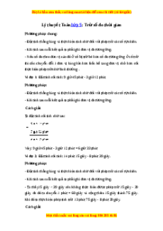 Lý thuyết Trừ số đo thời gian Toán 5