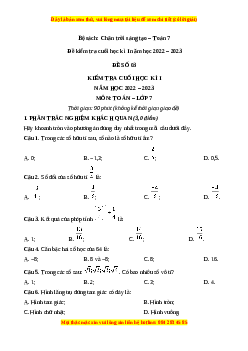 Đề thi cuối học kì 1 Toán 7 Chân trời sáng tạo có đáp án (Đề 3)