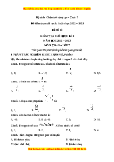 Đề thi cuối học kì 1 Toán 7 Chân trời sáng tạo có đáp án (Đề 3)