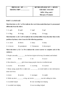 Bộ 5 đề thi giữa kì 1 Tiếng Anh 9 Right on có đáp án