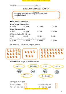 Bài tập cuối tuần Toán lớp 3 Tuần 17 Kết nối tri thức (Phiên bản 2)