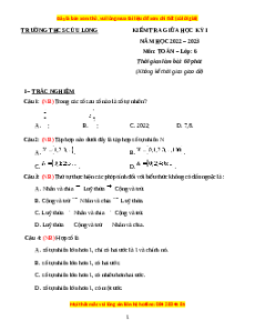 Đề thi giữa kì 1 Toán 6 Chân trời sáng tạo Trường THCS Cửu Long - Quận Bình Thạnh - TPHCM
