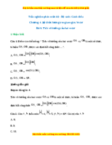 Trắc nghiệm Tích vô hướng của hai vectơ Toán 10 Cánh diều