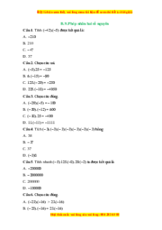 Trắc nghiệm Phép nhân và phép chia hết hai số nguyên Toán 6 Chân trời sáng tạo