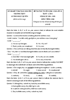 Đề thi thử vào 10 Tiếng Anh 2025 trường THPT Lương Ngọc Quyến (Thái Nguyên) lần 2
