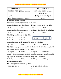 Đề thi cuối kì 1 Toán lớp 2 Chân trời sáng tạo (Đề 4)