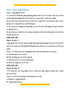 Trắc nghiệm Sinh học 10 Bài 21 Chân trời sáng tạo: Công nghệ tế bào