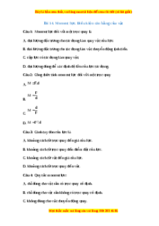 Trắc nghiệm Moment. Điều kiện cân bằng của vật Vật lí 10 Chân trời sáng tạo