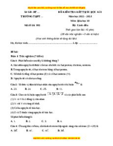 Đề thi cuối kì 1 Hóa học 10 Cánh diều - Đề 7