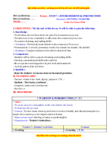 Giáo án Unit 7: Environmental protection Tiếng Anh 8 Global success