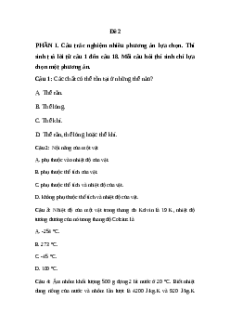 Đề thi Cuối kì 1 Vật lí 12 Kết nối tri thức (Đề 2)
