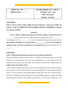Đề thi cuối kì 2 Tiếng Anh 8 Global success (Đề 3 kèm file nghe)