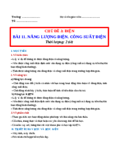 Giáo án Bài 11: Năng lượng điện. Công suất điện Khoa học tự nhiên 9 Chân trời sáng tạo