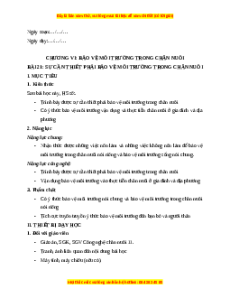 Giáo án Bài 21 Công nghệ chăn nuôi 11 Kết nối tri thức: Sự cần thiết phải bảo vệ môi trường trong chăn nuôi