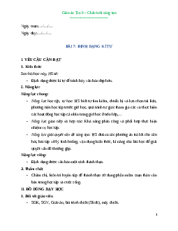 Giáo án Bài 7: Định dạng kí tự Tin học lớp 5 Chân trời sáng tạo