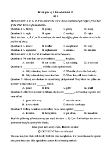 Đề thi giữa kì 1 Tiếng Anh 12 Friends global (Đề 5 có file nghe)