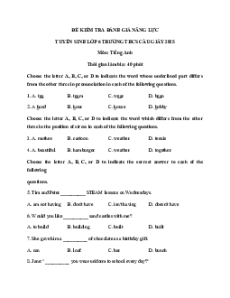 53 Đề thi Tiếng Anh vào lớp 6 Hà Nội (có lời giải)