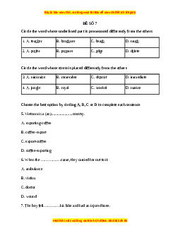 Đề thi giữa kì 1 Tiếng Anh 9 - Đề 7