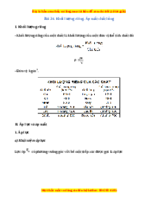 Lý thuyết Vật lý 10 Kết nối tri thức Bài 34: Khối lượng riêng. Áp suất chất lỏng