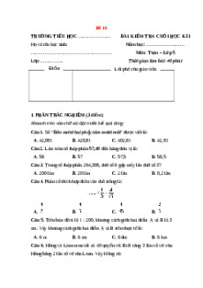 Đề thi Cuối kì 1 Toán lớp 5 Chân trời sáng tạo (Đề 10)