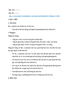 Giáo án Giải bài toán bằng cách lập hệ phương trình Toán 9 Kết nối tri thức