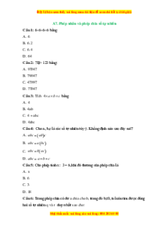 Trắc nghiệm Phép nhân và phép chia số tự nhiên Toán 6 Kết nối tri thức