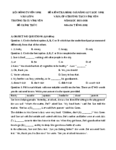 Đề thi tuyển sinh vào lớp 6 Tiếng Anh 2025 trường Vĩnh Yên (Vĩnh Phúc)