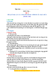 Giáo án Bài 4 Địa lí 10 Cánh diều: Hệ quả địa lí các chuyển động chính của Trái Đất