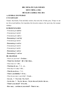 Đề cương ôn tập Cuối kì 1 Tiếng Anh 4 Global Success