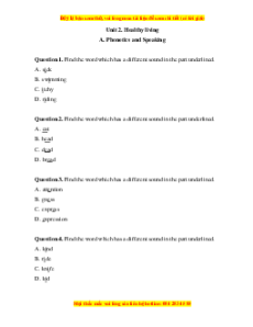 Trắc nghiệm Unit 2: Healthy living Tiếng Anh 7 Global Success