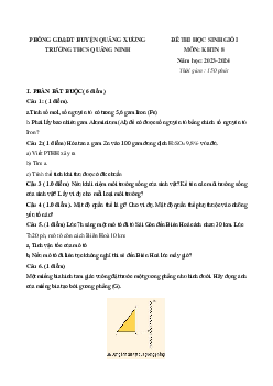 Đề thi hsg KHTN 8 năm 2023-2024 Trường THCS Quảng Ninh