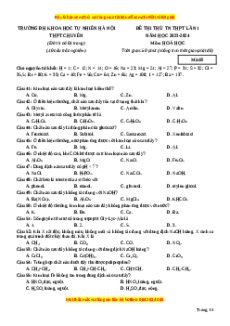 Đề thi thử tốt nghiệp Hóa học trường Chuyên KHTN Hà Nội lần 1 năm 2024