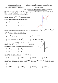 Đề thi thử tốt nghiệp THPT 2025 Toán trường THPT Gia Bình Số 1 - Bắc Ninh