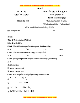 Đề thi giữa kì 2 Hóa học 10 Chân trời sáng tạo - Đề 3