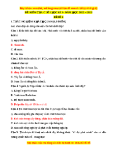 Đề thi cuối kì 1 Lịch sử 10 Chân trời sáng tạo - Đề 2