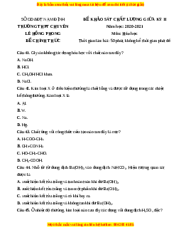 Đề thi giữa kì 2 Hóa học 12 trường THPT Chuyên Lê Hồng Phong - Nam Định năm 2023