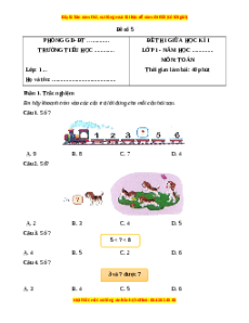 Đề thi giữa kì 1 Toán lớp 1 Kết nối tri thức - Đề 5