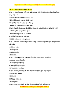 Trắc nghiệm Bài 21 Địa lí 10 Chân trời sáng tạo: Phân bố dân cư và đô thị hóa