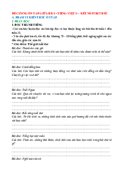 Đề cương ôn tập Giữa kì 1 Tiếng Việt lớp 5 Kết nối tri thức