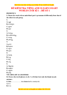 Bộ 24 đề thi cuối kì 1 Tiếng Anh 6 iLearn Smart World có đáp án