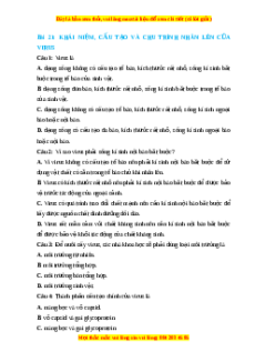 Trắc nghiệm Khái niệm, cấu tạo và chu trình nhân lên của virus Sinh học 10 Cánh diều